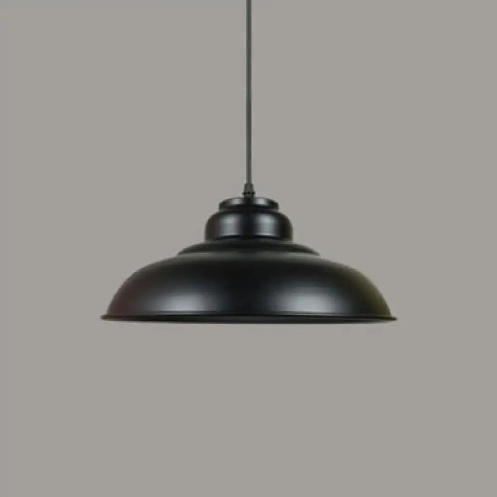 Retro Loft Dome Pendant Light With 1 Bulb - Black Iron Ceiling Hanging Lamp For Kitchen