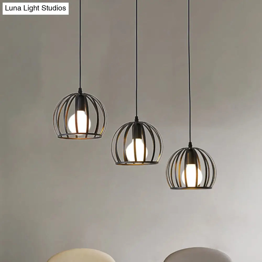 Retro Loft Pendant Lighting With Cage Shade - Dining Room Ceiling Fixture In Black