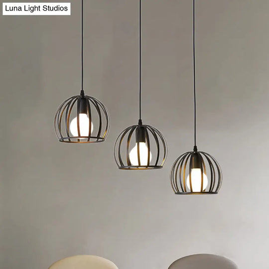 Retro Loft Pendant Lighting With Cage Shade - Dining Room Ceiling Fixture In Black