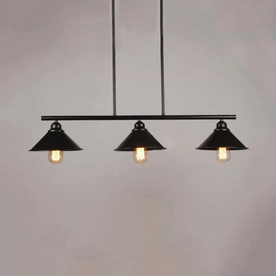 Retro Loft Metal Island Pendant Light Fixture - Black Finish Conical Design 2/3 Lights Kitchen