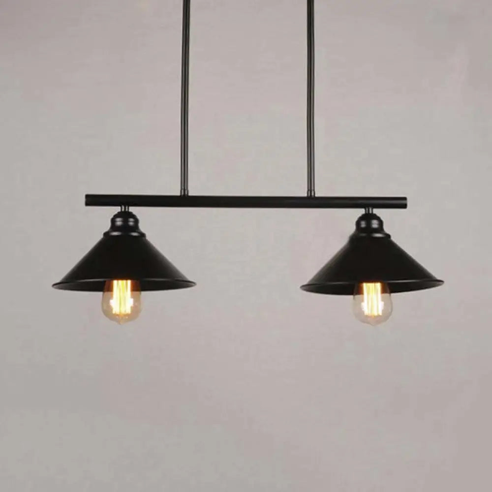 Retro Loft Metal Island Pendant Light Fixture - Black Finish Conical Design 2/3 Lights Kitchen