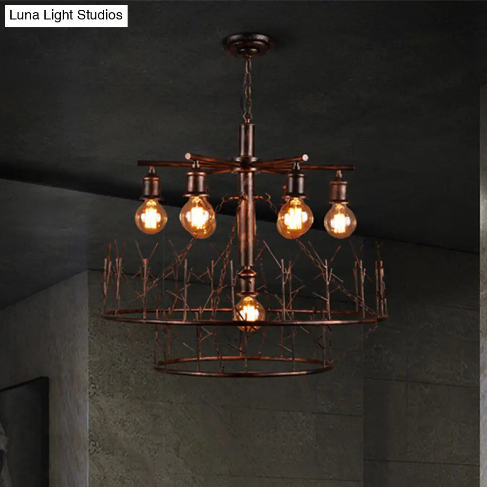 Sputnik Chandelier: Retro Loft Metal Pendant Light With 7 Open Bulbs And 39 Copper Chain