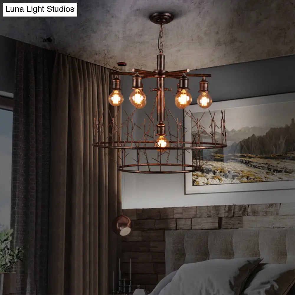 Sputnik Chandelier: Retro Loft Metal Pendant Light With 7 Open Bulbs And 39 Copper Chain Weathered