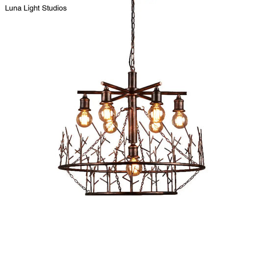 Retro Loft Metal Sputnik Chandelier Pendant Light - 7 Open Bulb Design In Copper 39’ Chain