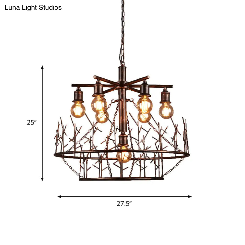 Retro Loft Metal Sputnik Chandelier Pendant Light - 7 Open Bulb Design In Copper 39’ Chain