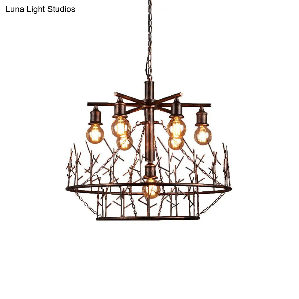 Sputnik Chandelier: Retro Loft Metal Pendant Light With 7 Open Bulbs And 39 Copper Chain