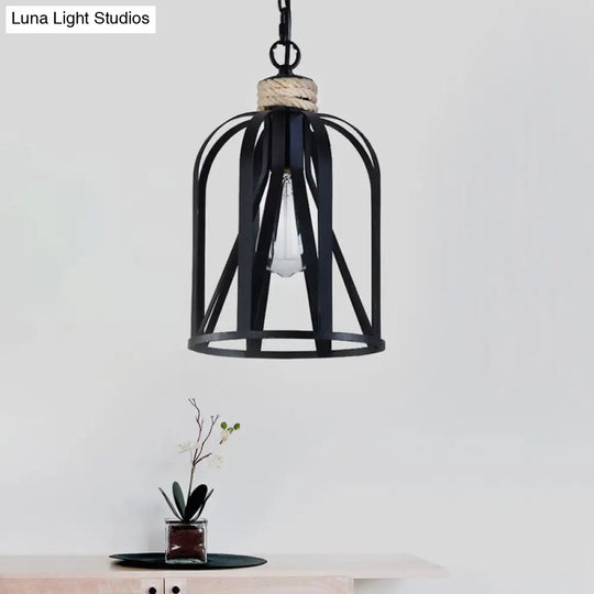 Retro Black Wire Pendant Light With Birdcage Shade - Ideal For Restaurants And Lofts