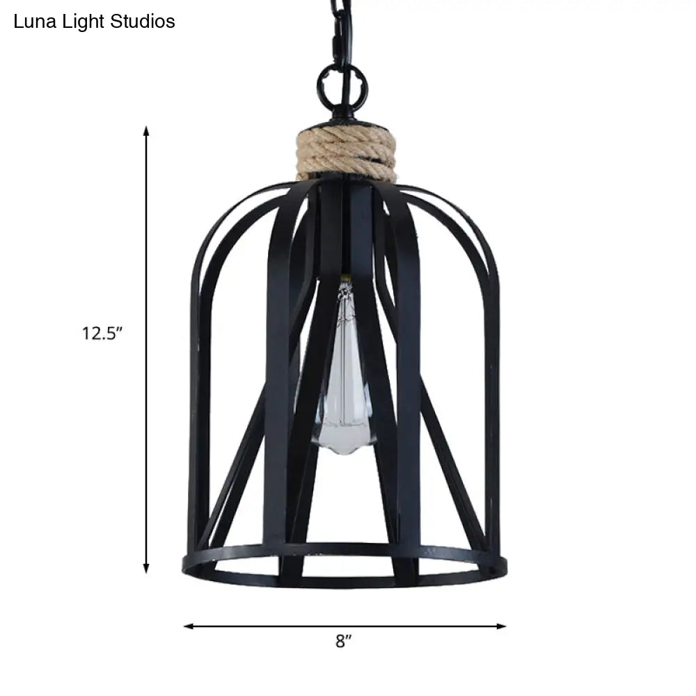 Retro Black Wire Pendant Light With Birdcage Shade - Ideal For Restaurants And Lofts