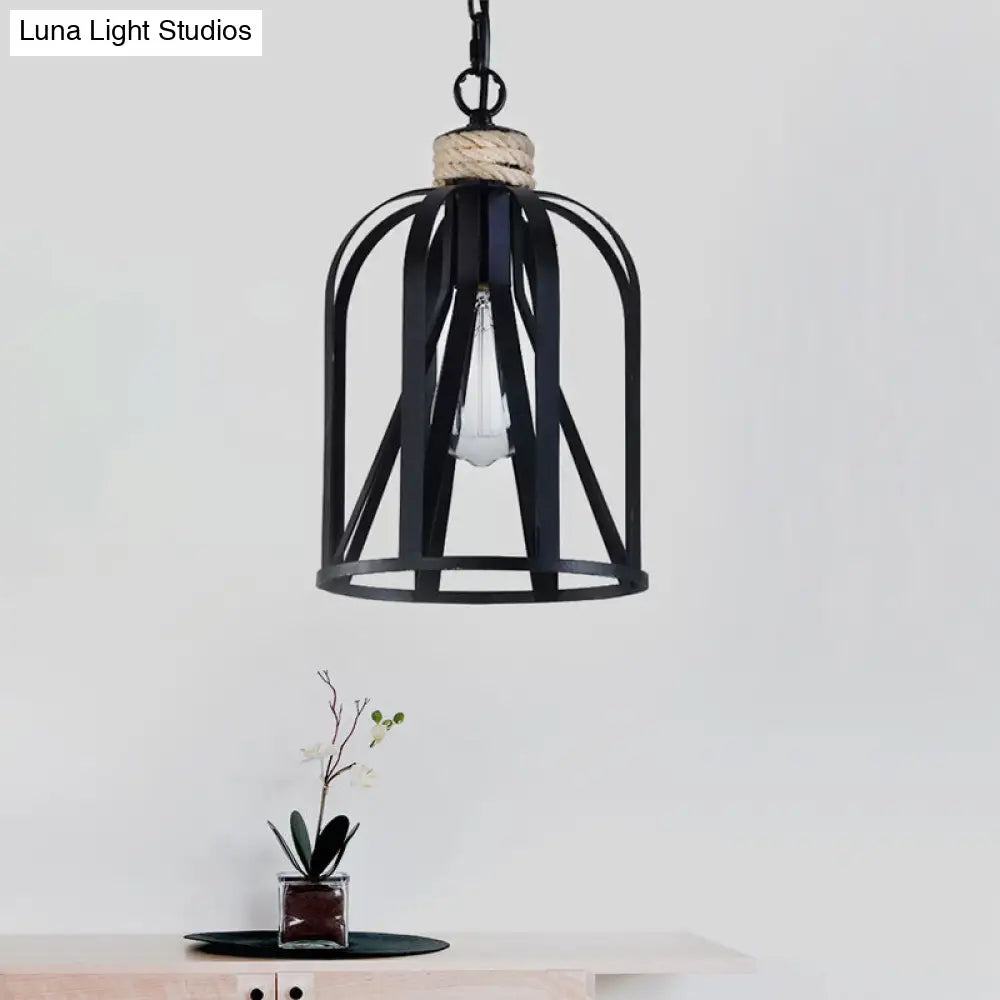 Retro Loft Pendant Light With Birdcage Shade And Metal Frame - Ideal For Restaurant Or Home