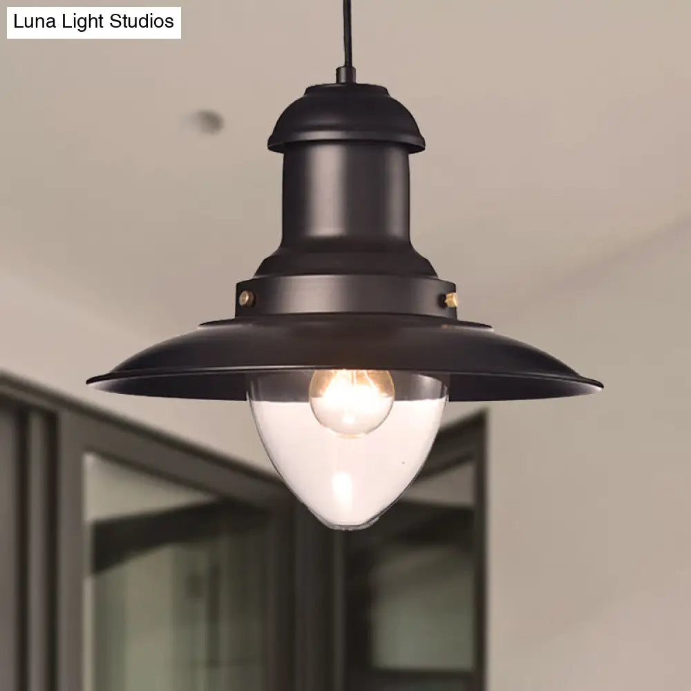 Retro Loft Saucer Ceiling Pendant Light In Black/White For Coffee Shop