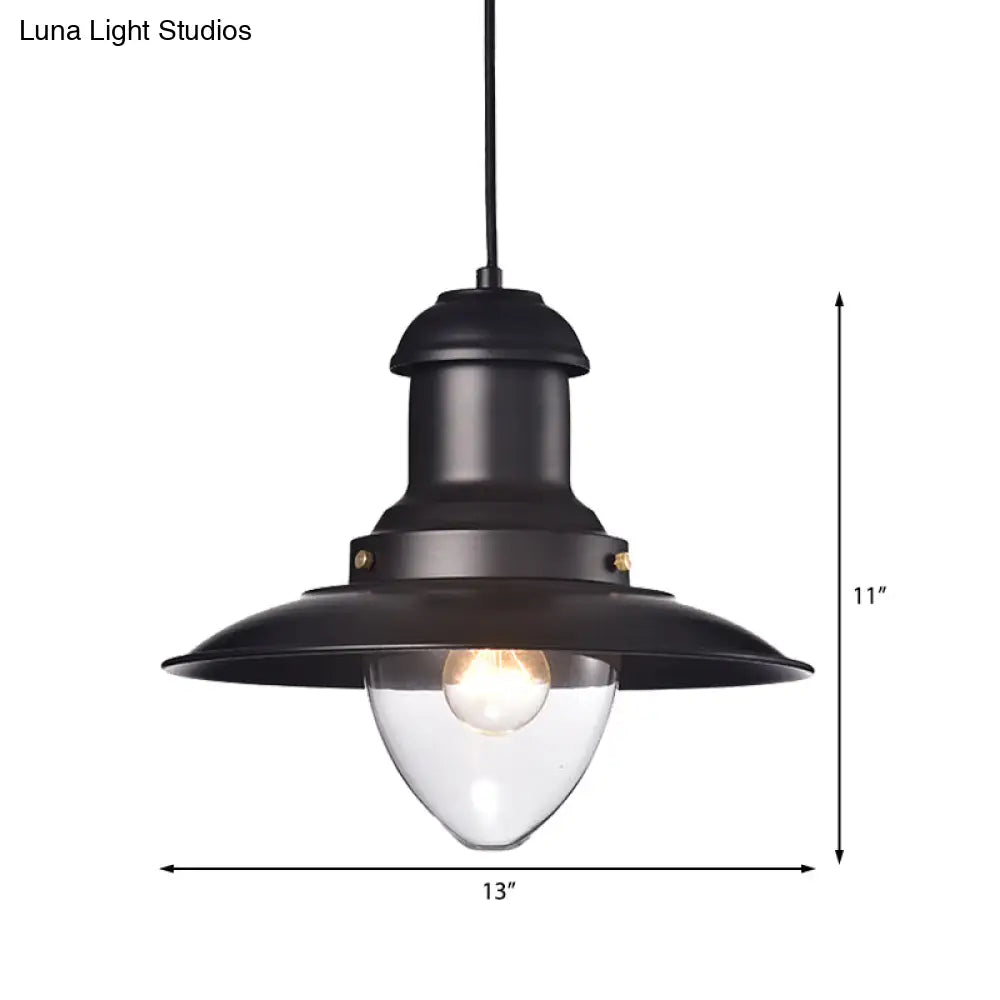 Retro Loft Saucer Ceiling Pendant Light In Black/White For Coffee Shop