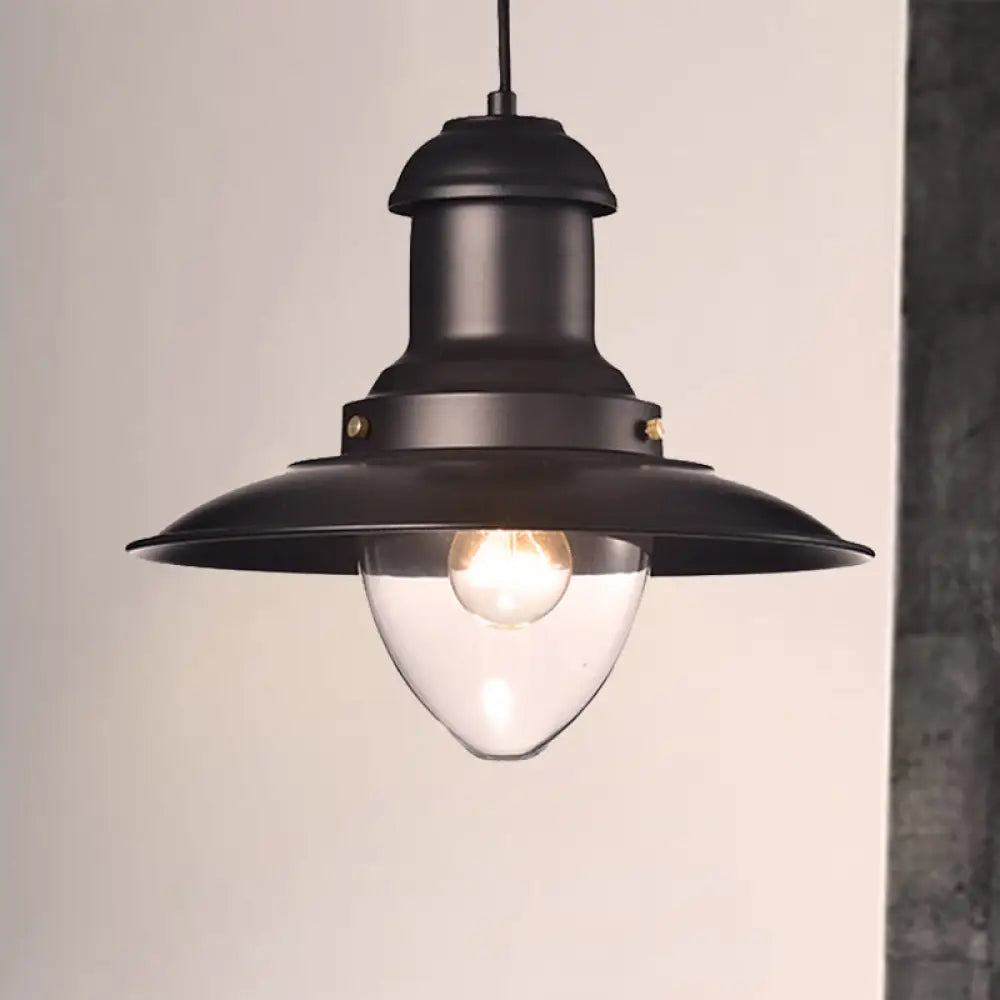 Retro Loft Saucer Ceiling Pendant Light In Black/White For Coffee Shop Black