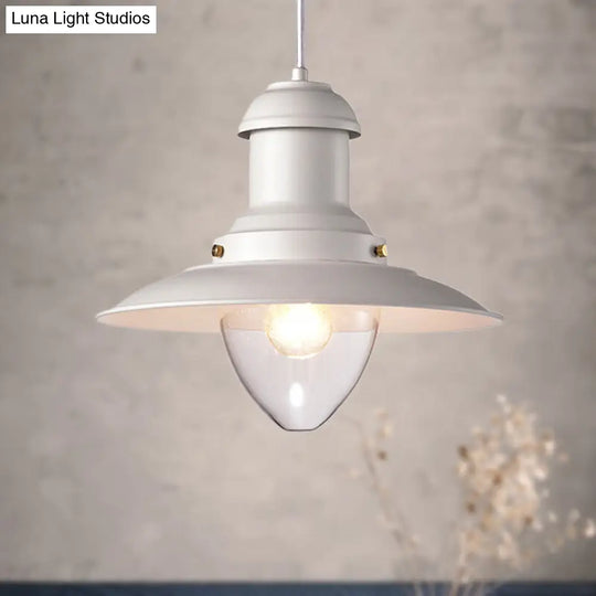 Retro Loft Saucer Ceiling Light In Black/White - Metallic Pendant For Coffee Shop White