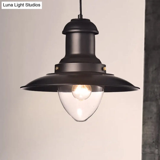 Retro Loft Saucer Ceiling Light In Black/White - Metallic Pendant For Coffee Shop Black