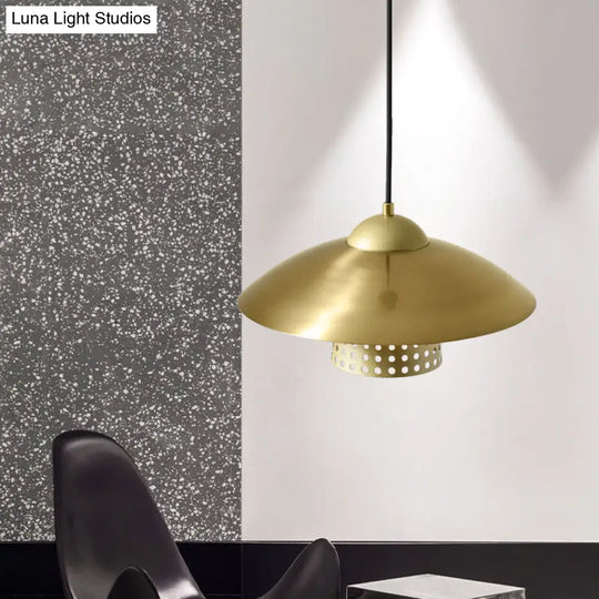 Commercial Pendant Light With Retro Mesh Cloche Design And Saucer Cap - Black/White/Gold Gold