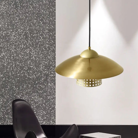 Retro Mesh Cloche Commercial Pendant Light With Saucer Cap - Black/White/Gold Gold