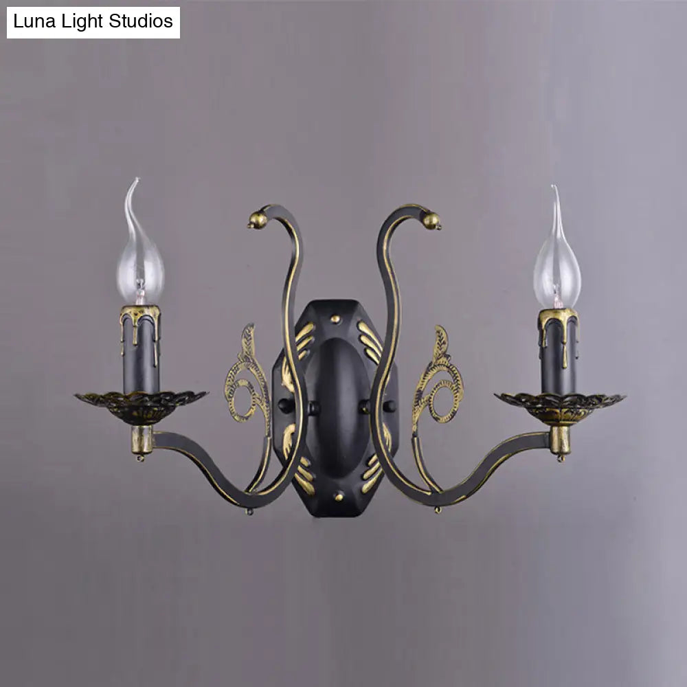 Retro Metal 1/2-Light Black Wall Mounted Candelabra Sconce For The Living Room