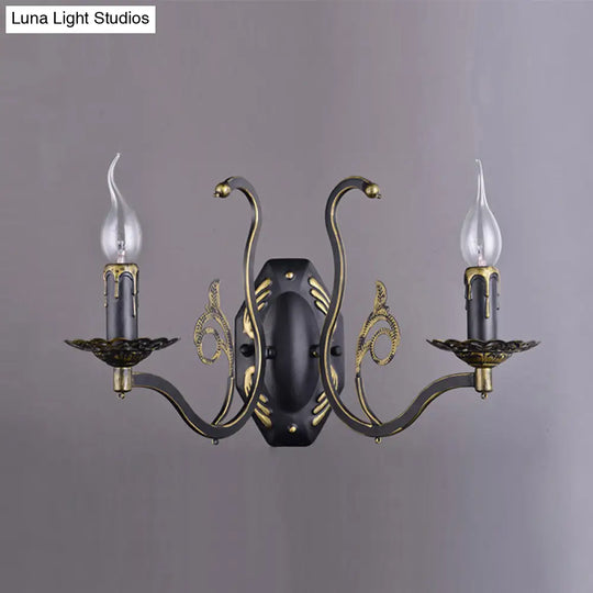 Retro Metal 1/2-Light Black Wall Mounted Candelabra Sconce For The Living Room