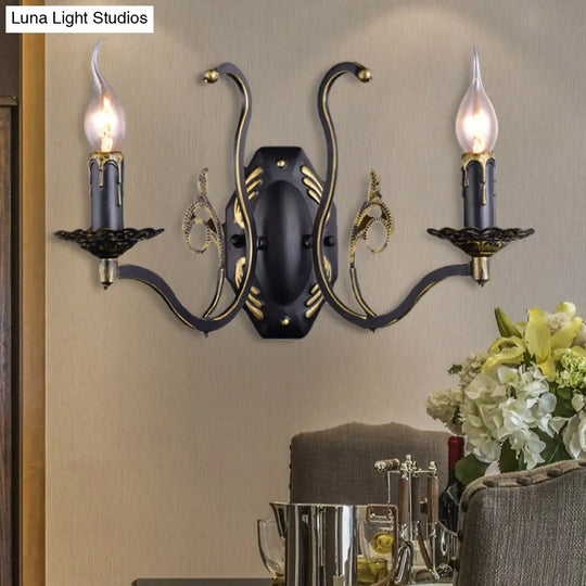 Retro Metal 1/2-Light Black Wall Mounted Candelabra Sconce For The Living Room