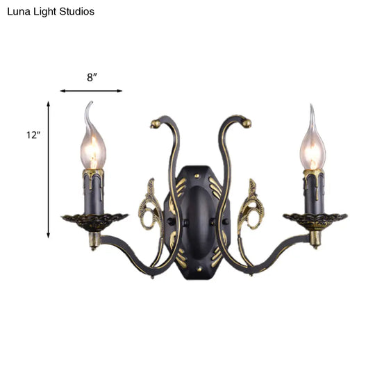 Retro Metal 1/2-Light Black Wall Mounted Candelabra Sconce For The Living Room