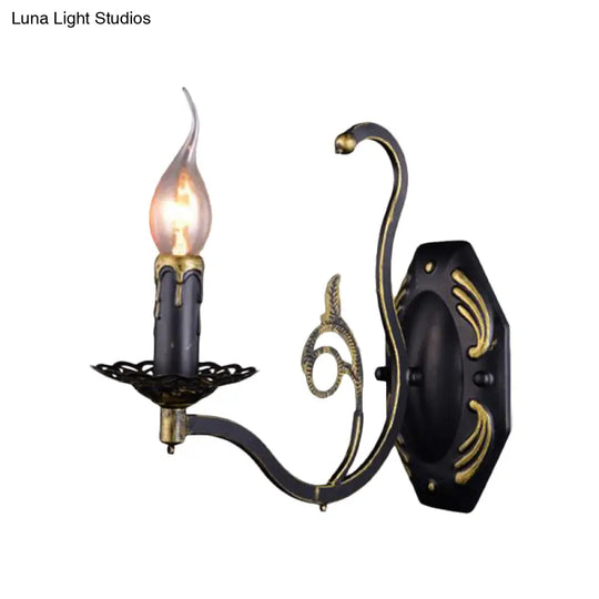 Retro Metal 1/2-Light Black Wall Mounted Candelabra Sconce For The Living Room