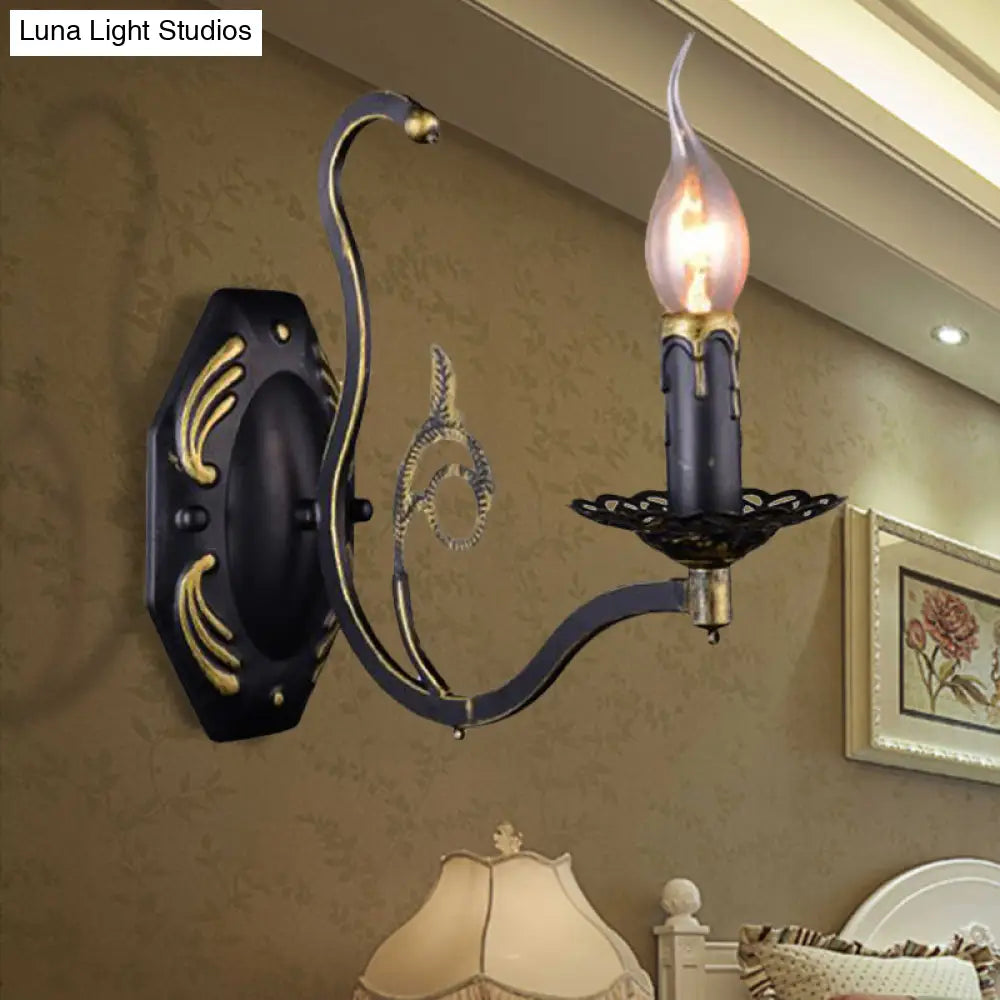 Retro Metal 1/2-Light Black Wall Mounted Candelabra Sconce For The Living Room