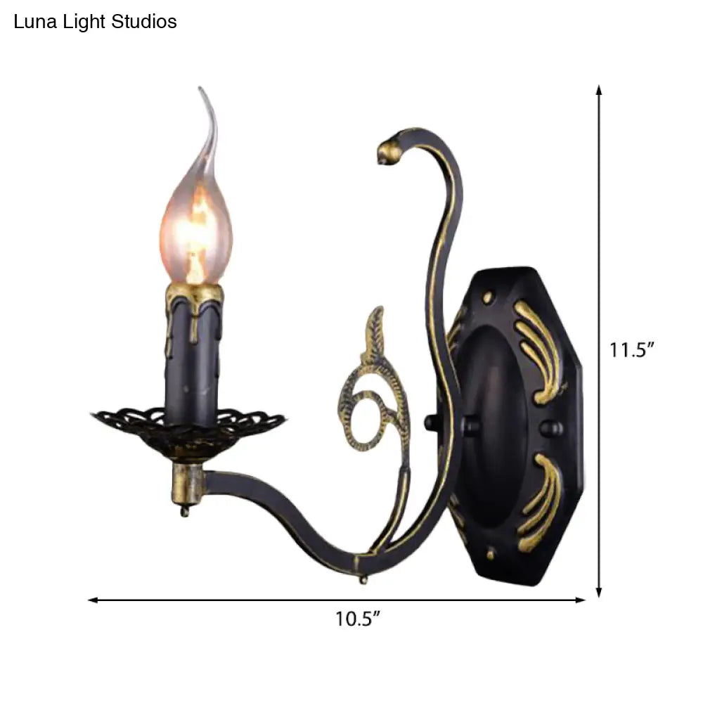 Retro Metal 1/2-Light Black Wall Mounted Candelabra Sconce For The Living Room