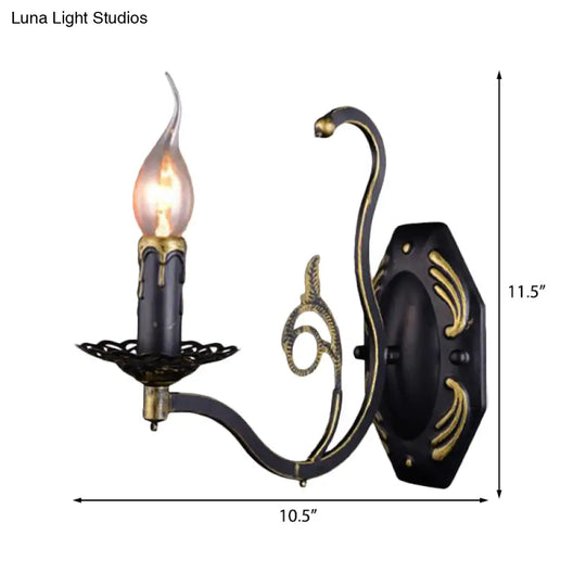 Retro Metal 1/2-Light Black Wall Mounted Candelabra Sconce For The Living Room