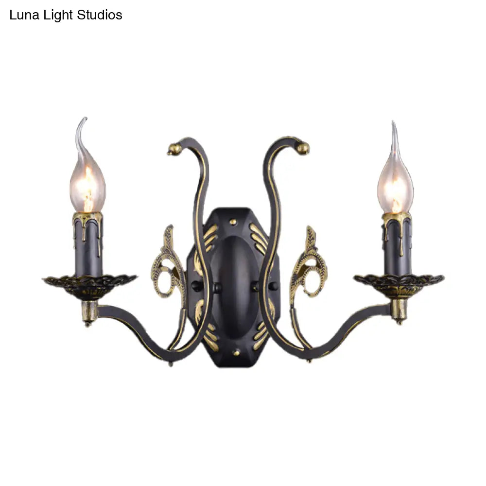 Retro Metal 1/2-Light Black Wall Mounted Candelabra Sconce For The Living Room