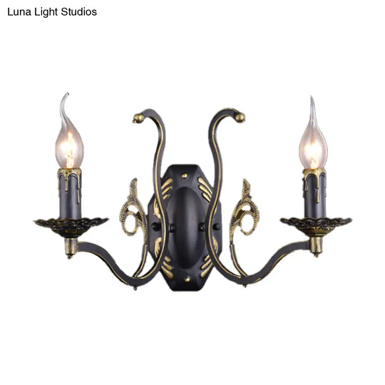 Retro Metal 1/2-Light Black Wall Mounted Candelabra Sconce For The Living Room