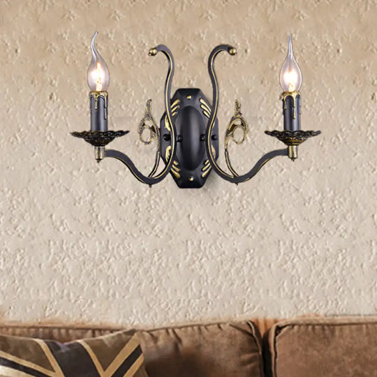 Retro Metal 1/2-Light Black Wall Mounted Candelabra Sconce For The Living Room 2 /