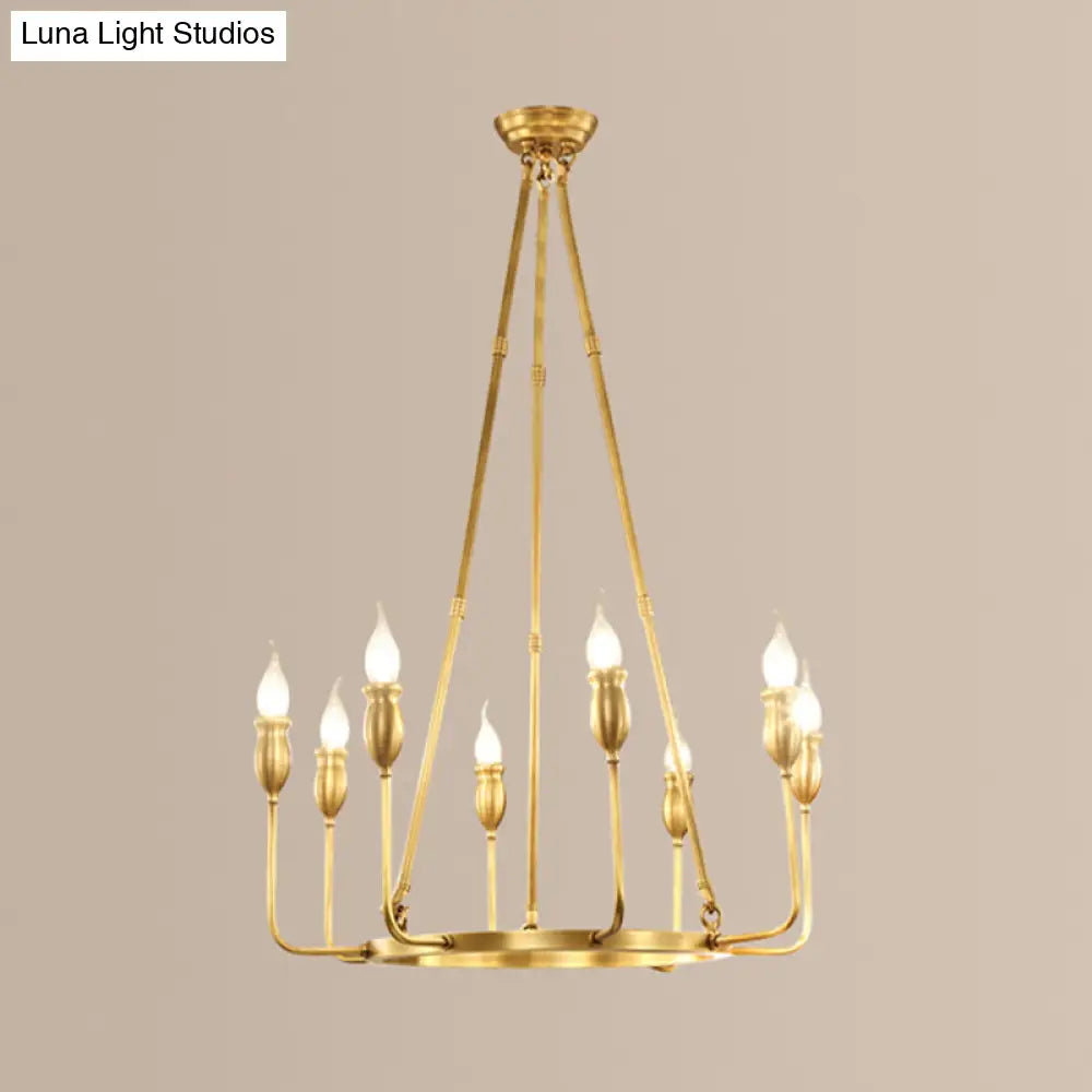 Retro Metal 6/8-Light Gold Chandelier Pendant Light With Adjustable Hanging Rod - Candlestick Dining