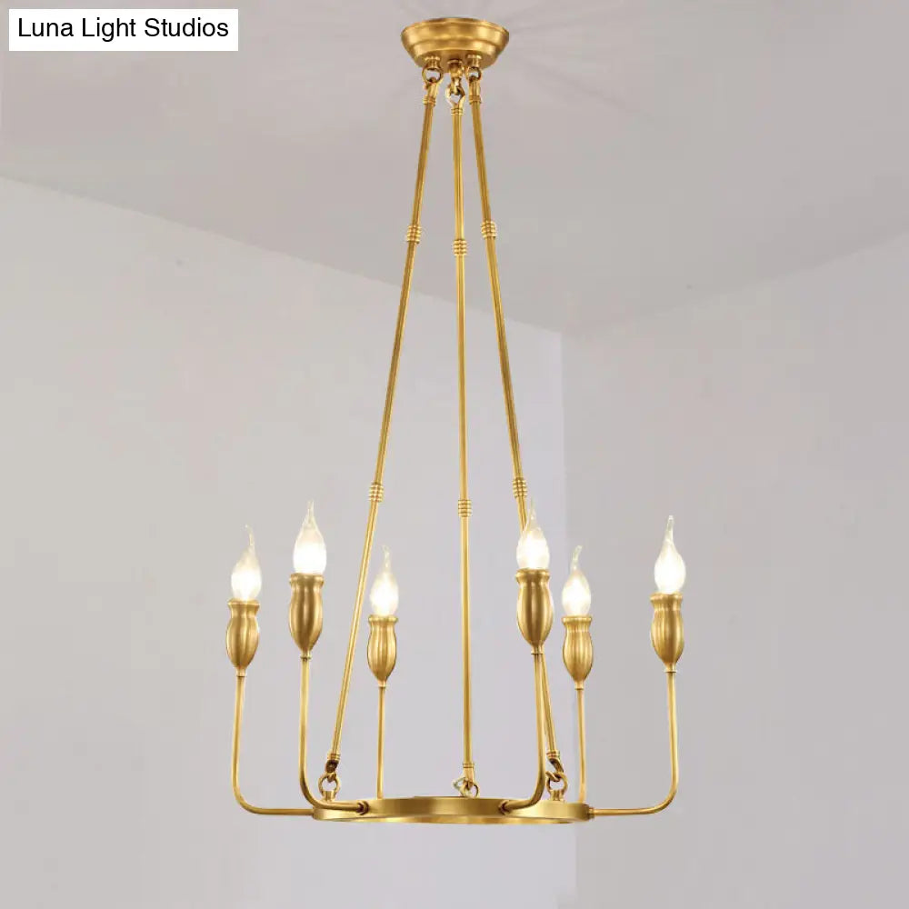 Retro Metal 6/8-Light Gold Chandelier Pendant Light With Adjustable Hanging Rod - Candlestick Dining