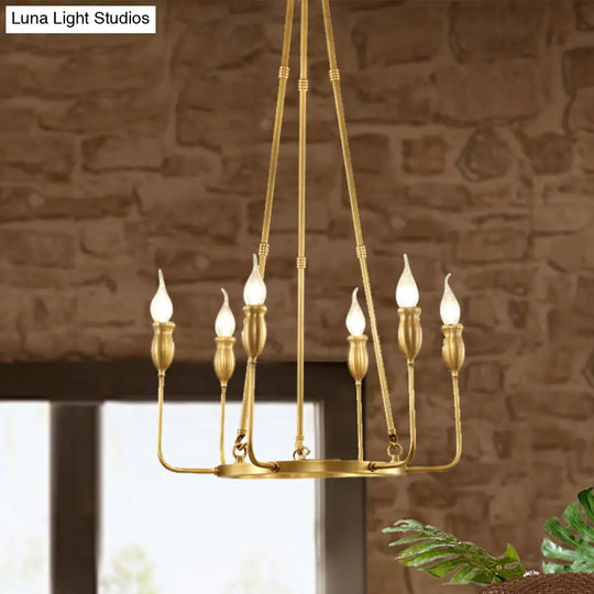 Retro Metal 6/8-Light Gold Chandelier Pendant Light With Adjustable Hanging Rod - Candlestick Dining