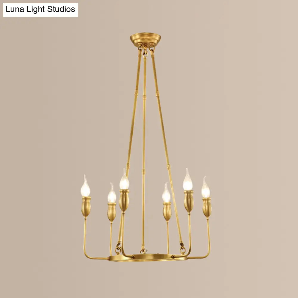 Retro Metal 6/8-Light Gold Chandelier Pendant Light With Adjustable Hanging Rod - Candlestick Dining