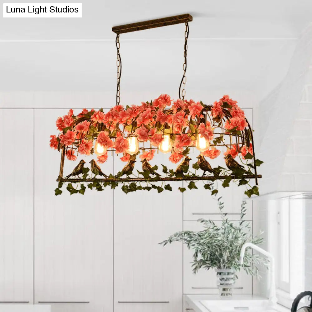 Retro Metal Birdcage Ceiling Light With Flower Decor - Brass Finish 2/3/4 Heads Perfect For