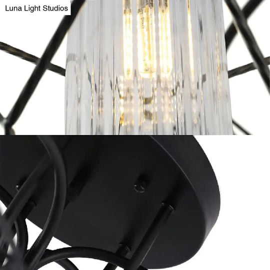 Retro Metal Cage Diamond Chandelier With Clear Glass Shade - Bedroom Ceiling Mount Pendant Light