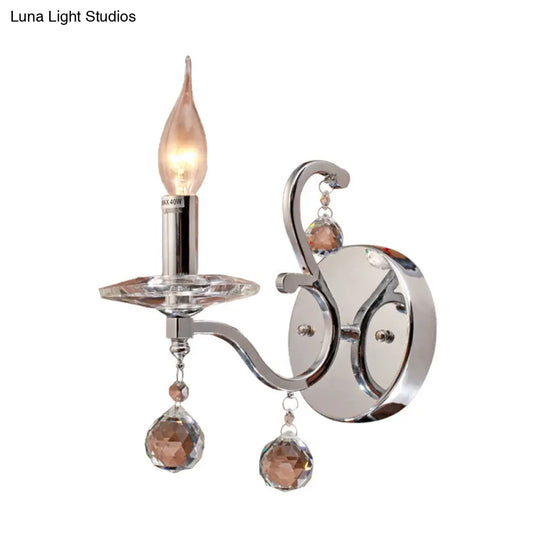 Retro Metal Candelabra Sconce With Crystal Ball And Led Wall Lighting In Chrome For Living Room