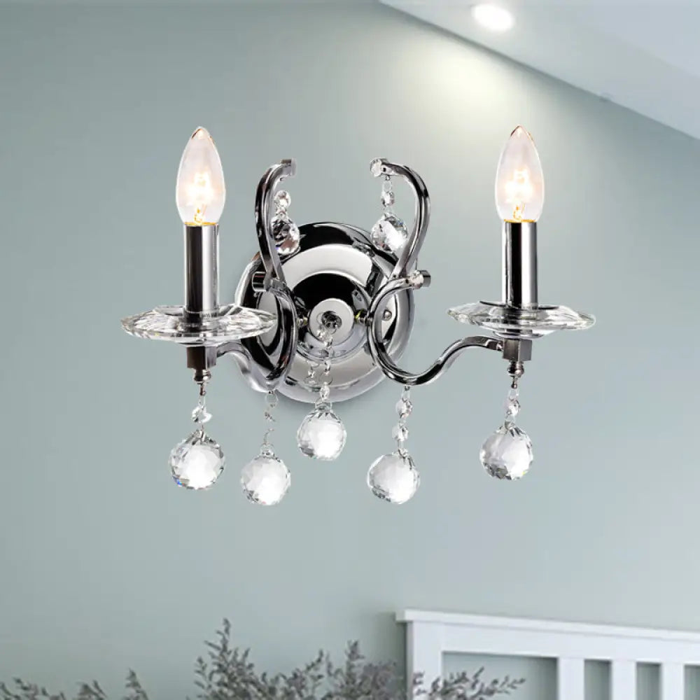 Retro Metal Candelabra Sconce With Crystal Ball And Led Wall Lighting In Chrome For Living Room 2 /