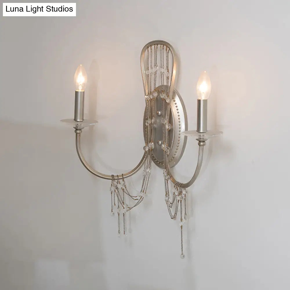 Retro Metal Candelabra Wall Mount Light With Crystal Accent - 2 Lights