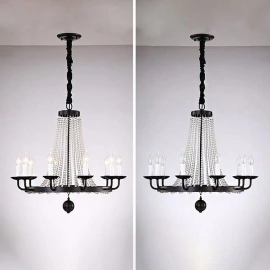 Retro Metal Chandelier Candelabra Ceiling Pendant Light With Crystal Strand - Elegant And Timeless