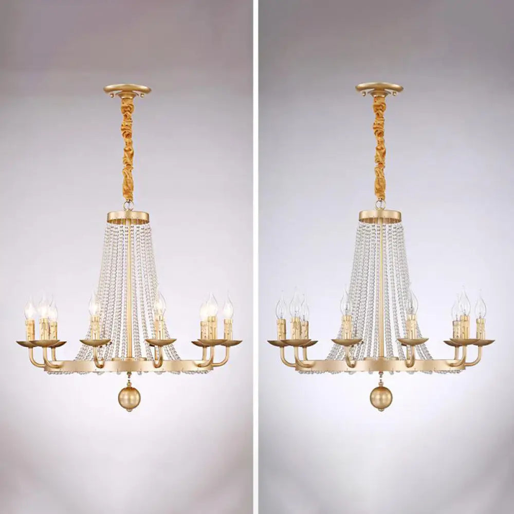 Retro Metal Chandelier Candelabra Ceiling Pendant Light With Crystal Strand - Elegant And Timeless