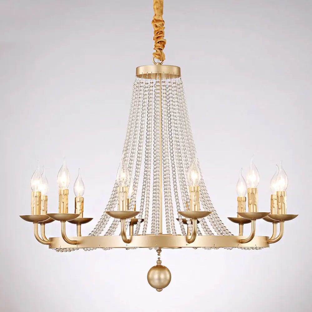 Retro Metal Chandelier Candelabra Ceiling Pendant Light With Crystal Strand - Elegant And Timeless