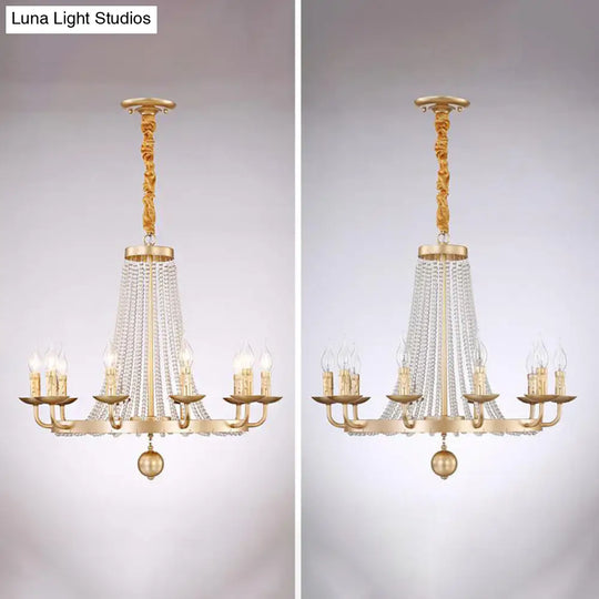 Retro Metal Chandelier Candelabra Ceiling Pendant Light With Crystal Strand - Elegant And Timeless