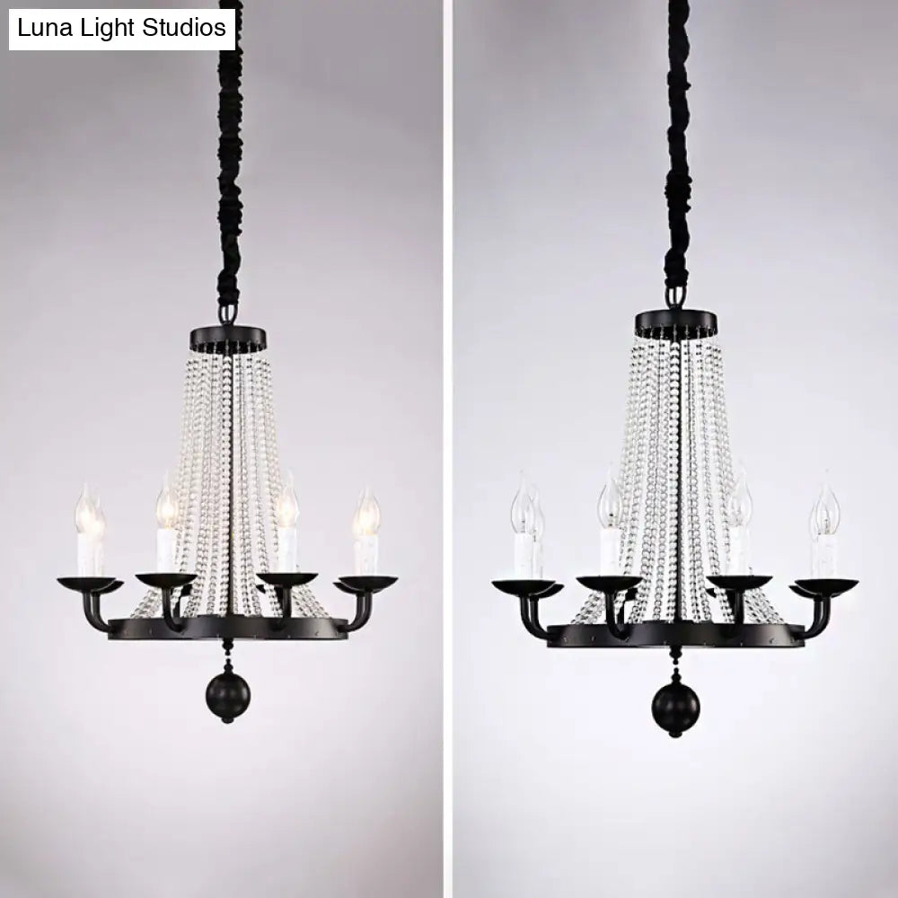 Retro Metal Chandelier Candelabra Ceiling Pendant Light With Crystal Strand - Elegant And Timeless