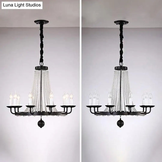 Retro Metal Chandelier Candelabra Ceiling Pendant Light With Crystal Strand - Elegant And Timeless