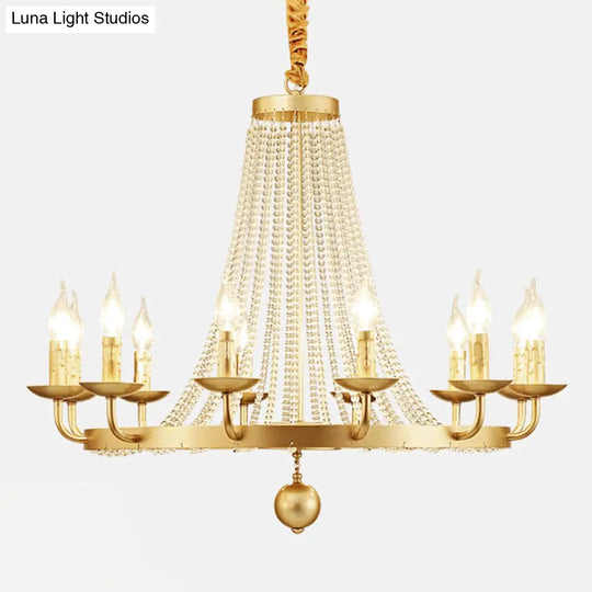 Retro Metal Chandelier Candelabra Ceiling Pendant Light With Crystal Strand - Elegant And Timeless