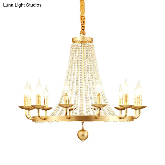 Retro Metal Chandelier Candelabra Ceiling Pendant Light With Crystal Strand - Elegant And Timeless