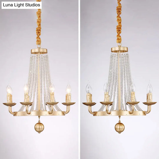 Retro Metal Chandelier Candelabra Ceiling Pendant Light With Crystal Strand - Elegant And Timeless