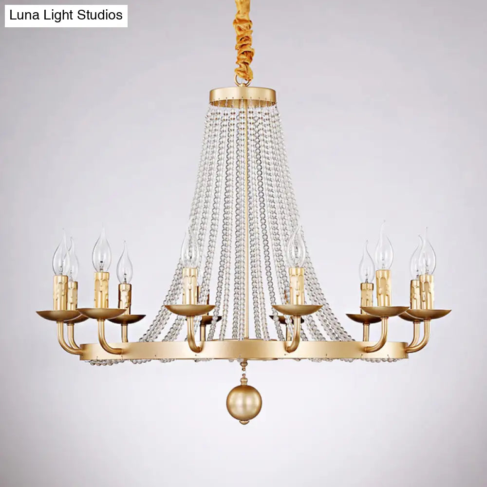 Retro Metal Chandelier Candelabra Ceiling Pendant Light With Crystal Strand - Elegant And Timeless